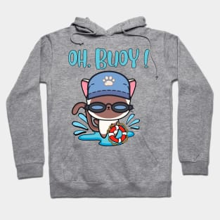 Funny White Cat swimming with a Buoy - Pun Intended Hoodie